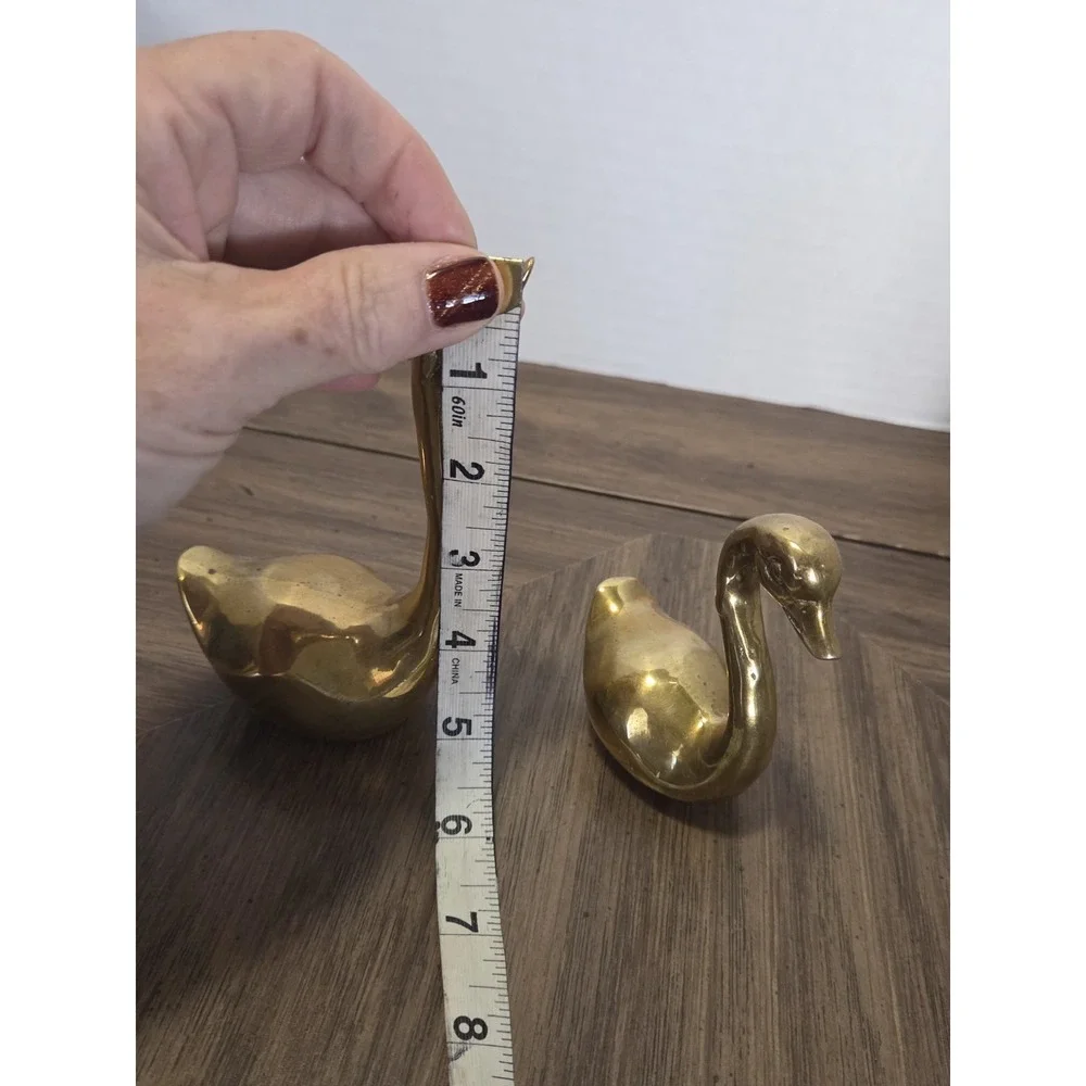 vintage solid brass swan figurines or geese, Cottagecore Farmhouse